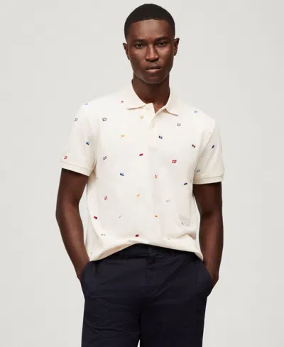 Tommy Hilfiger Men's Regular Fit Allover Flag Polo Shirt In Ivory Petal