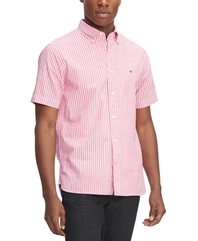 Tommy Hilfiger Men's Regular-fit Candy Stripe Linen Shirt In Party Pink,optic White