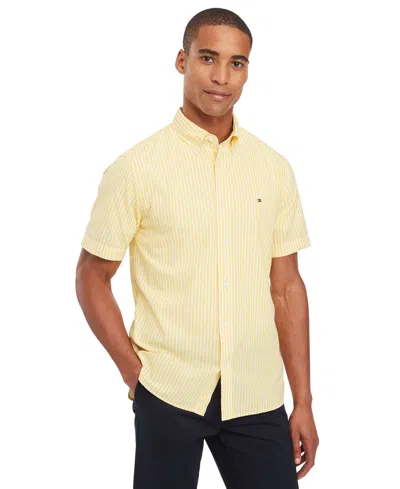 Tommy Hilfiger Men's Regular-fit Candy Stripe Linen Shirt In Valley Yellow,optic White
