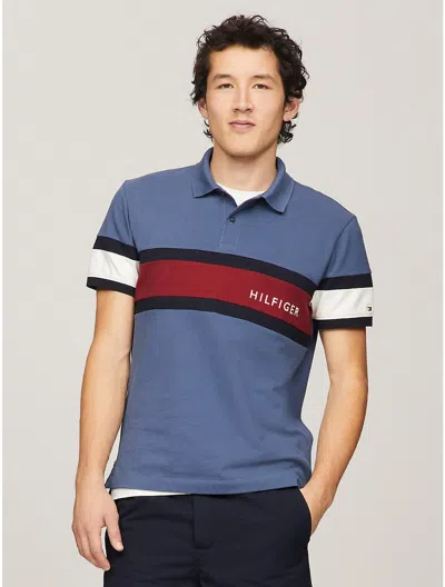 Tommy Hilfiger Regular Fit Colorblock Flag Polo In Bank Blue