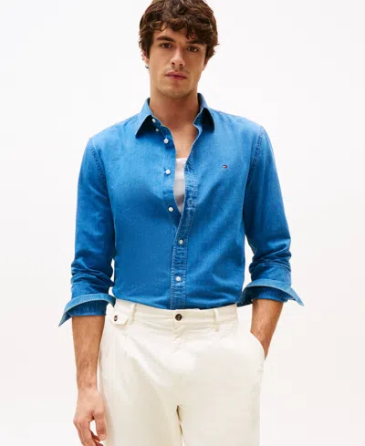 Tommy Hilfiger Men's Regular-fit Cotton Chambray Shirt In Blue