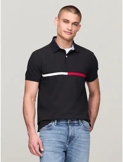 Tommy Hilfiger Men's Regular Fit Embroidered Stripe Logo Polo In Black