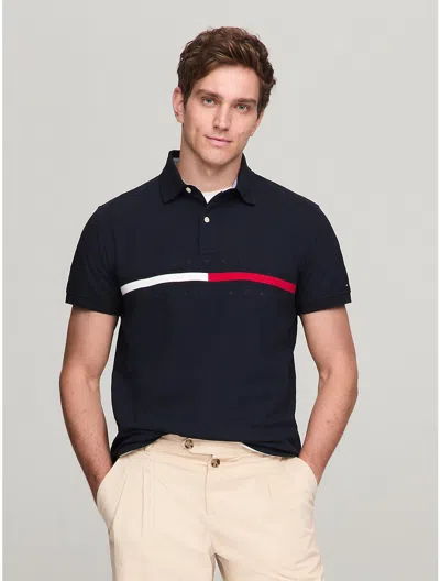 Tommy Hilfiger Men's Regular Fit Embroidered Stripe Logo Polo In Blue