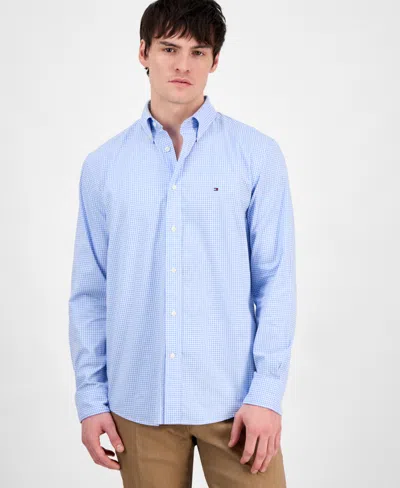 Tommy Hilfiger Men's Regular-fit Flex Gingham Check Button-down Poplin Shirt In Blue