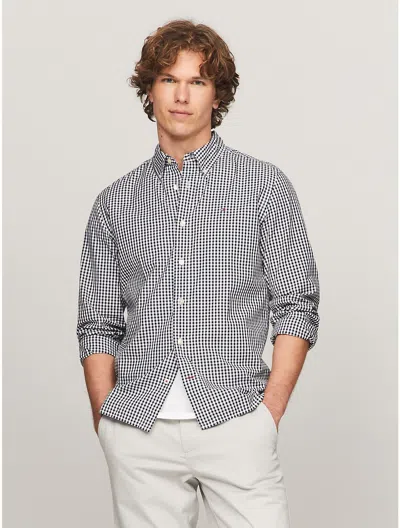 Tommy Hilfiger Thflex Regular Fit Gingham Poplin Shirt In Navy/optic White