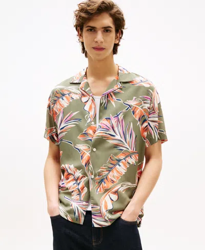 TOMMY HILFIGER MEN'S REGULAR-FIT LEAF-PRINT CAMP SHIRT