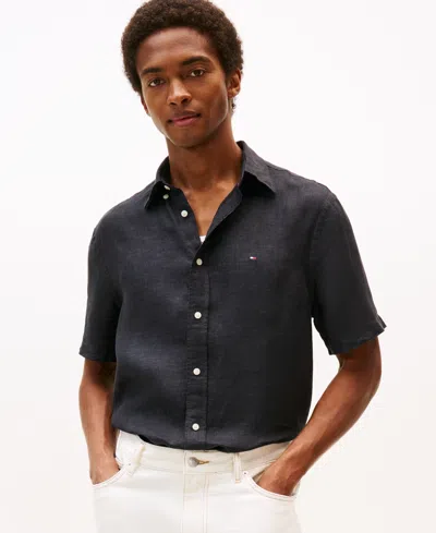 Tommy Hilfiger Men's Regular-fit Linen Short-sleeve Shirt In Multi