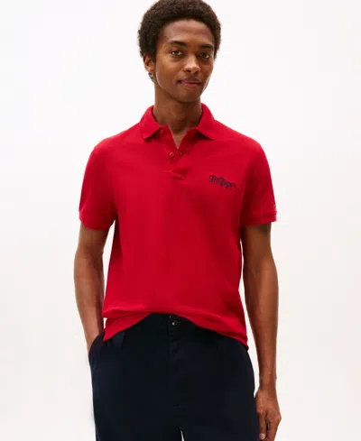 Tommy Hilfiger Men's Regular-fit Logo Script Polo Shirt In Red
