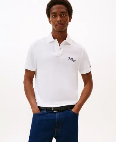 Tommy Hilfiger Men's Regular-fit Logo Script Polo Shirt In White