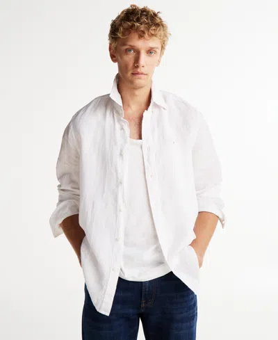 Tommy Hilfiger Men's Regular-fit Pigment-dyed Linen Shirt In Optic White
