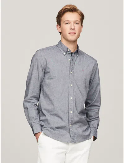 Tommy Hilfiger Men's Regular Fit Solid Stretch Oxford Shirt In Grey