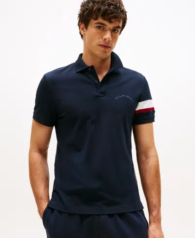 Tommy Hilfiger Regular Fit Signature Stripe Sleeve Polo In Blue