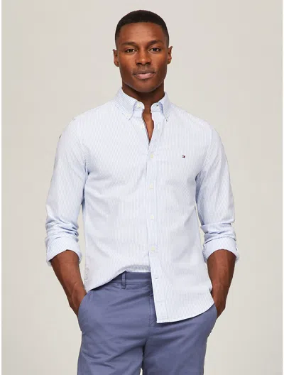 Tommy Hilfiger Regular Fit Stripe Stretch Oxford Shirt In Provence