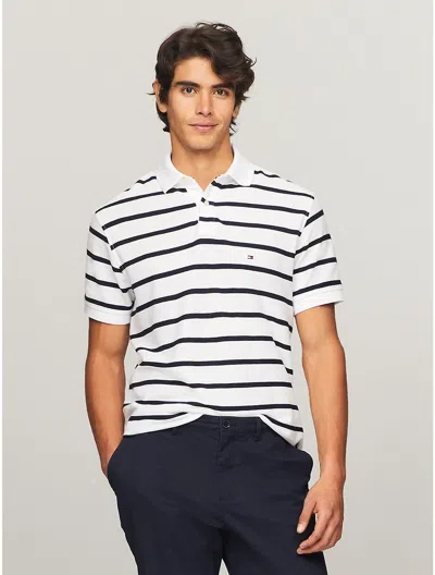 Tommy Hilfiger Regular Fit Stripe Polo In Fresh White | 