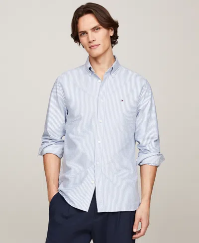 Tommy Hilfiger Men's Regular-fit Striped Heritage Oxford Long-sleeve Shirt In Copenhagen Blue