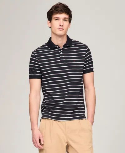 Tommy Hilfiger Men's Regular-fit Striped Liquid Cotton Polo Shirt In Desert Sky,ecru