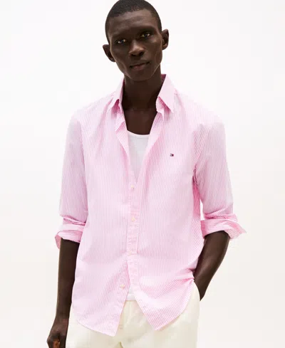 Tommy Hilfiger Men's Regular-fit Striped Poplin Shirt In Pink