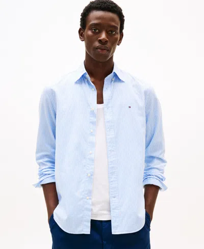 Tommy Hilfiger Men's Regular-fit Striped Poplin Shirt In Sweet Blue,optic White