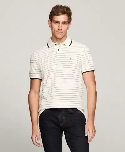 Tommy Hilfiger Men's Regular-fit Tipped Oxford Stripe Polo Shirt In Desert Sky,wedge Blue