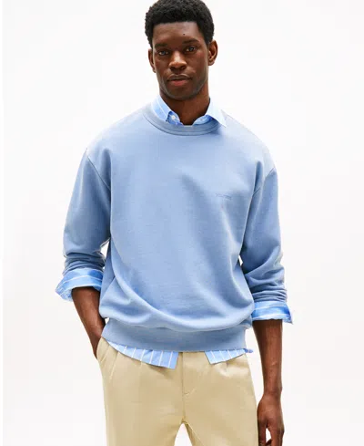 Tommy Hilfiger Relaxed Fit Terry Crewneck Sweatshirt In Blue