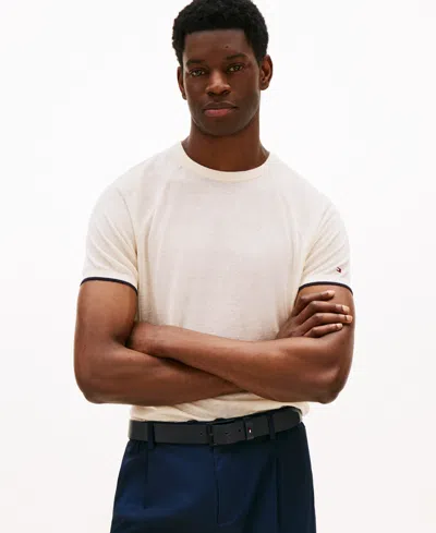 Tommy Hilfiger Men's Relaxed Fit Short Sleeve Crewneck Knitted T-shirt In White