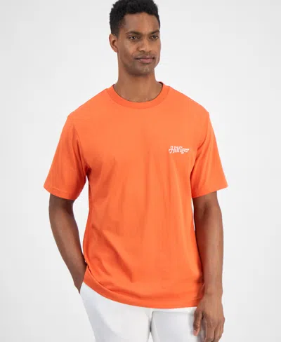 Tommy Hilfiger Men's Relaxed Fit Short Sleeve Crewneck Logo Graphic T-shirt In Brilliant Orange