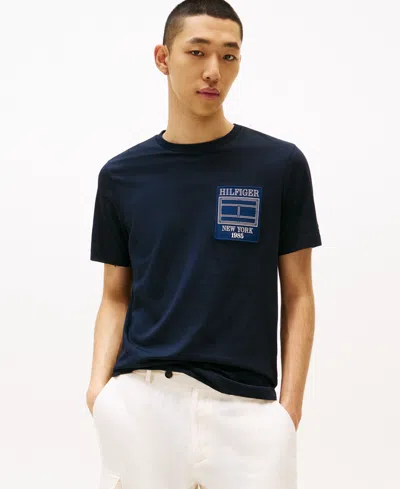Tommy Hilfiger Men's Relaxed Fit Short Sleeve Outline Flag Logo T-shirt In Desert Sky