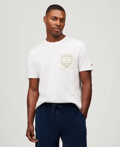 Tommy Hilfiger Men's Relaxed Fit Short Sleeve Outline Flag Logo T-shirt In White