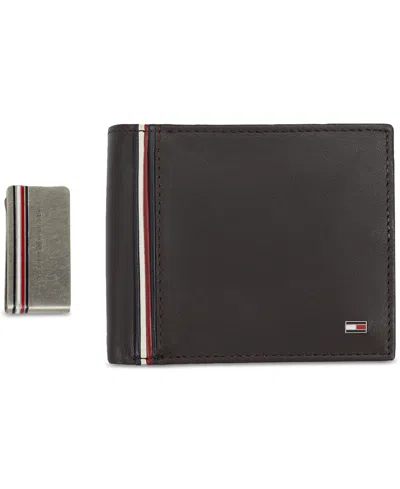 Tommy Hilfiger Men's Rfid Global Striped Passcase Wallet And Money Clip Set In Brown