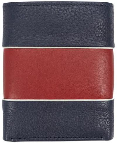 Tommy Hilfiger Men's Rfid Trifold Wallet With Secret Zip Compartment In Navy,red