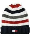 Tommy Hilfiger Men's Rib Knit Striped Fold-up Cuff Hat In Snow White,sky Captain,apple Red,char