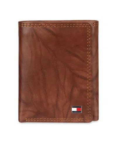 Tommy Hilfiger Men's Ribbon Striped Trifold Wallet In Brown