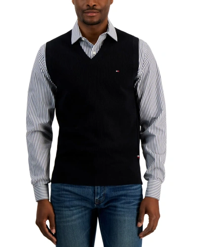 Tommy Hilfiger Men's Ricecorn V-neck Cotton Sweater Vest In Black