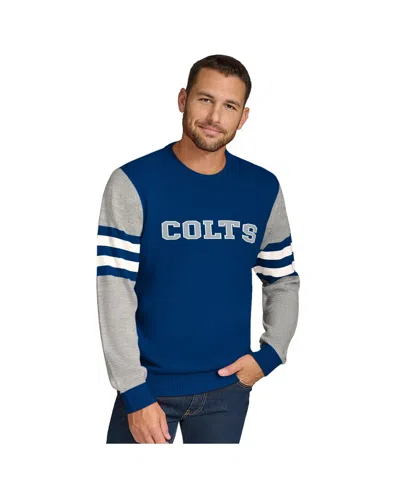 Tommy Hilfiger Men's Royal/heather Gray Indianapolis Colts Acrylic Crewneck Pullover Sweatshirt In Royal,heather Gray