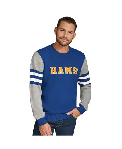 Tommy Hilfiger Men's Royal/heather Gray Los Angeles Rams Acrylic Crewneck Pullover Sweatshirt In Royal,heather Gray