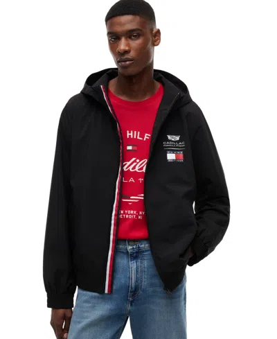 Tommy Hilfiger Men's Script Hooded Windbreaker Jacket In Black
