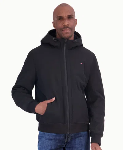 Tommy Hilfiger Men's Sherpa Lined Soft Shell Bomber Jacket In Black