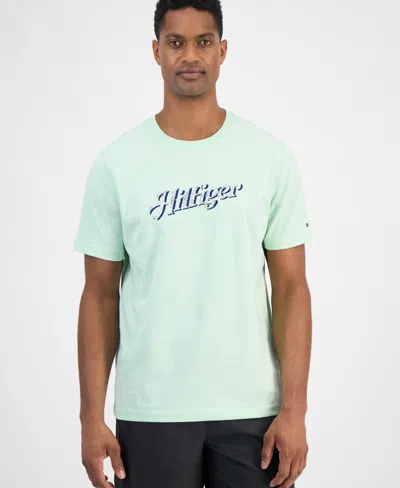 Tommy Hilfiger Men's Short Sleeve Crewneck Script Logo T-shirt In Opal Green