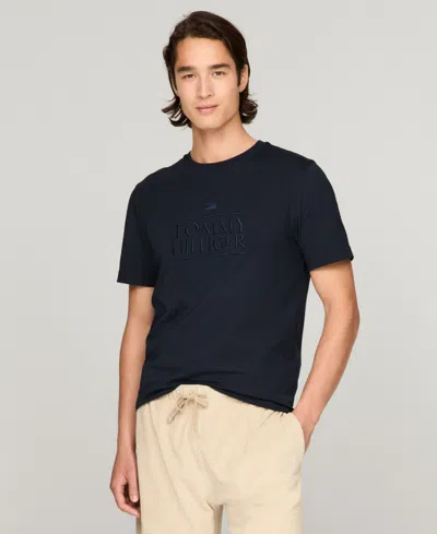 Tommy Hilfiger Men's Short Sleeve Embroidered Logo T-shirt In Desert Sky