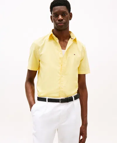 Tommy Hilfiger Men's Short Sleeve Flex Poplin Regular Fit Shirt In Citronella