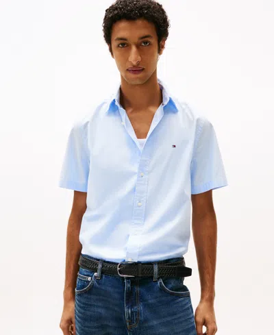 Tommy Hilfiger Men's Short Sleeve Flex Poplin Regular Fit Shirt In Sweet Blue