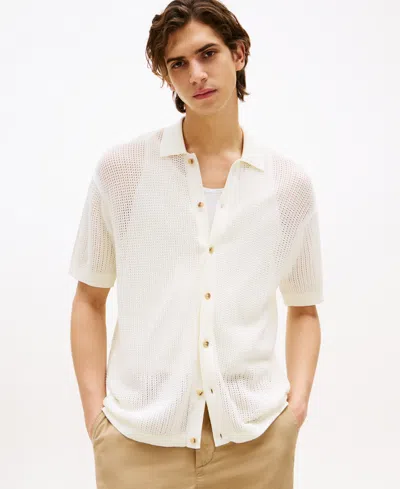 Tommy Hilfiger Men's Short-sleeve Open-knit Polo Shirt In White
