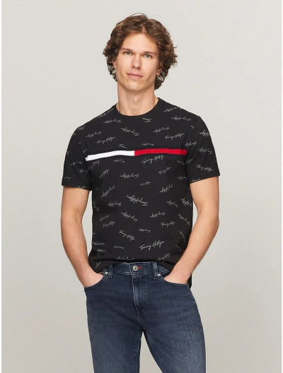 Tommy Hilfiger Men's Signature Flag Stripe Logo T-shirt In Black