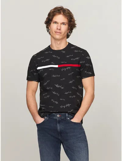 Tommy Hilfiger Men's Signature Flag Stripe Logo T-shirt In Grey