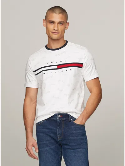 Tommy Hilfiger Men's Signature Flag Stripe Logo T-shirt In White