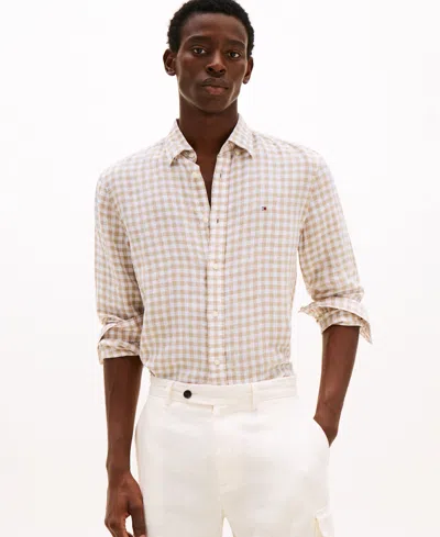 TOMMY HILFIGER MEN'S SLIM-FIT GINGHAM LINEN SHIRT