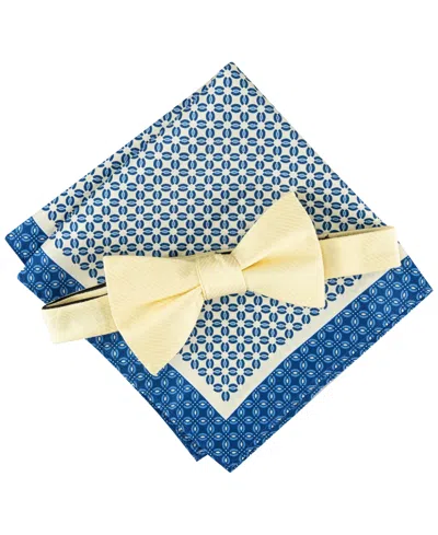 Tommy Hilfiger Men's Solid Bow Tie & Medallion Pocket Square Set In Yellow