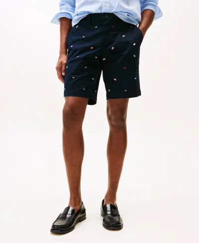 Tommy Hilfiger Men's Straight-fit Flag Embroidered 9-1/2" Chino Shorts In Desert Sky