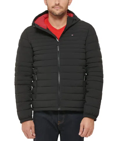 Tommy Hilfiger Men's Stretch Quilted Hooded Jacket In Black