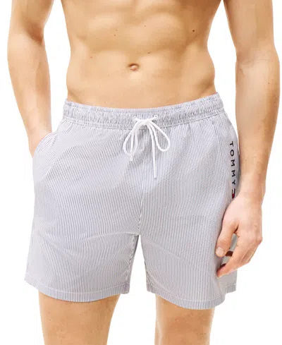 Tommy Hilfiger Men's Striped 5" Swim Trunks In Ithaca White Desert Sky